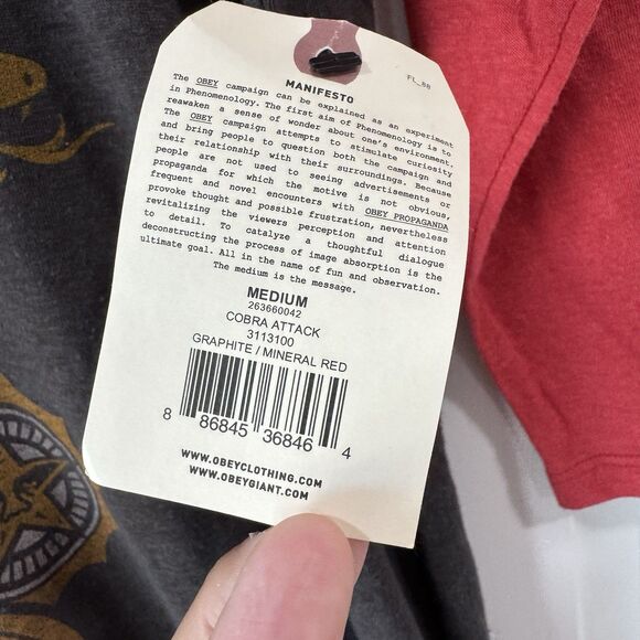 Obey Women Skate Raglan T-Shirt Medium Vintage Burnout See You In Hell Cobra New - Picture 5 of 8